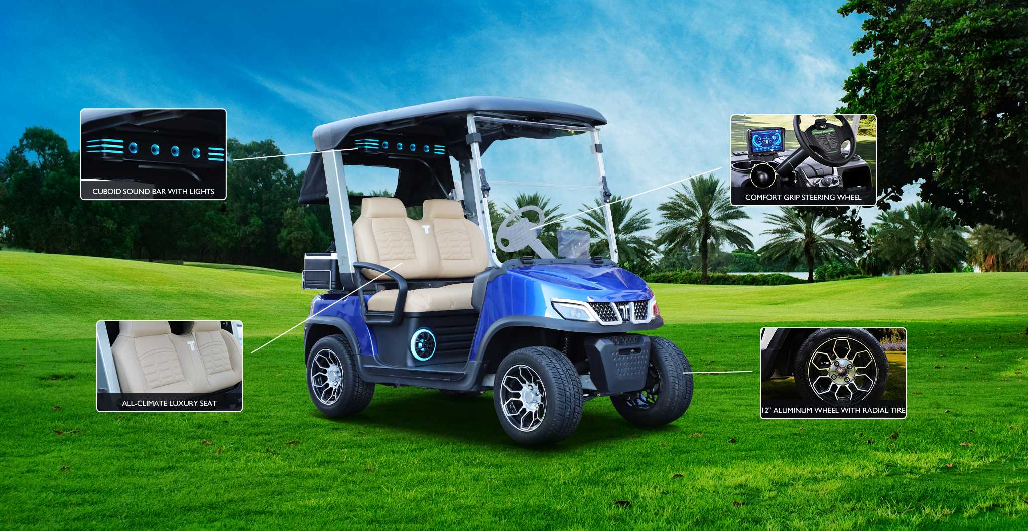 Tara Electric Utility Vehicle with Lawn Machine for Golf Course